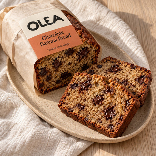 OLEA Chocolate Banana Bread in its kraft pouch
