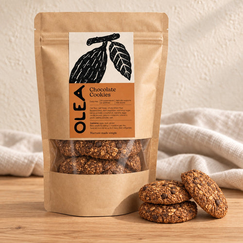 OLEA Chocolate Cookies in its kraft pouch