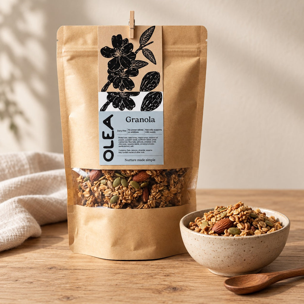 OLEA Traditional Granola in its kraft pouch