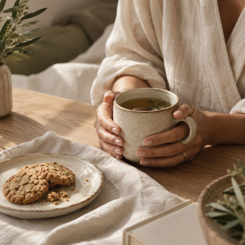 Enjoying tea and a cookie